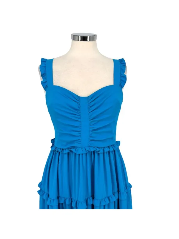 Amanda Uprichard Sweeney Blue Ruffle Tiered Sweetheart Midi Dress Size XS - Image 2