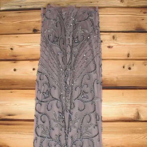 NWT Pisarro Nights Size 8 Beaded Mesh Column Gown Aluminum - Image 12