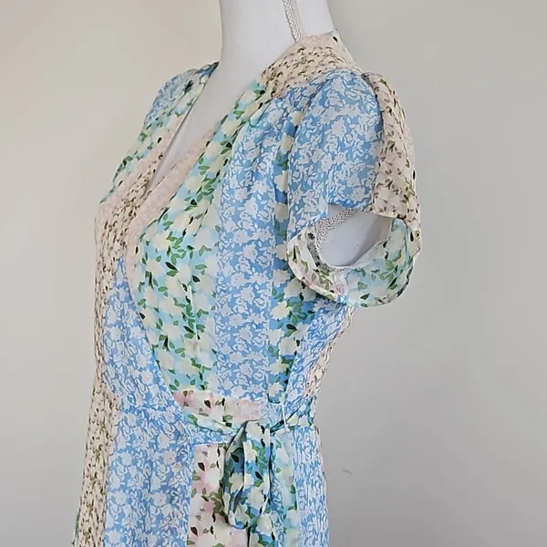Blue Rain Pastel Floral Patchwork Wrap Maxi Dress - Size M - Image 5