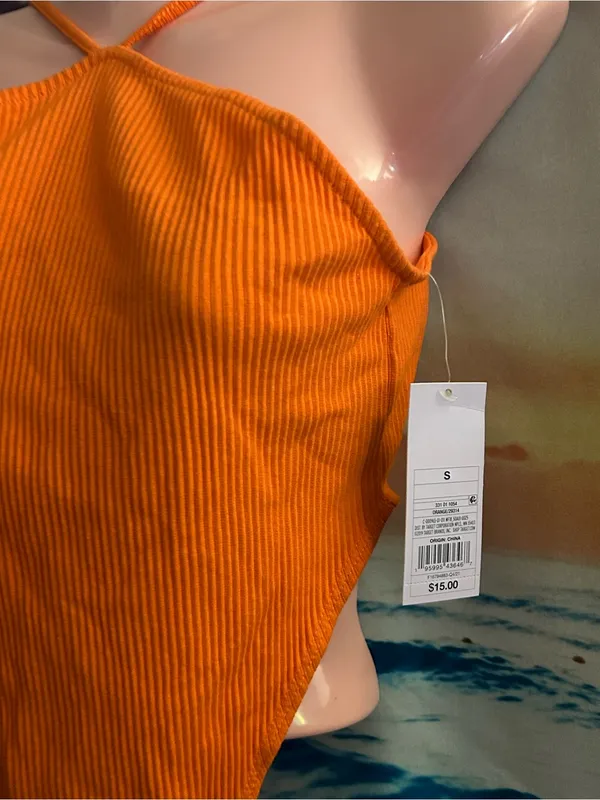 Wild Fable Women’s Ribbed Orange One Piece Swimsuit Bathing Suit NWT SM - Image 4