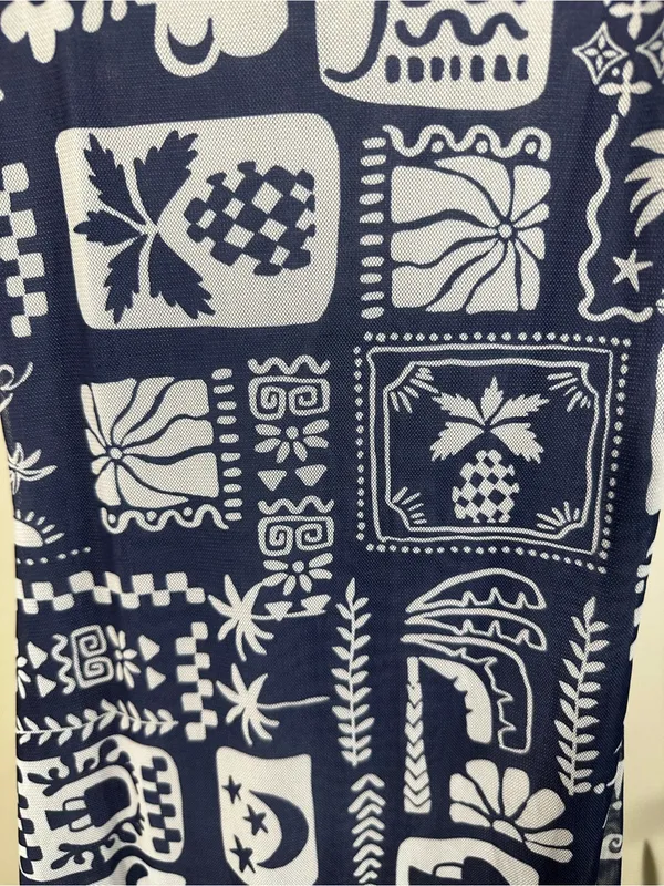 X95. See You Monday Blue and White Patterned Top - Image 2