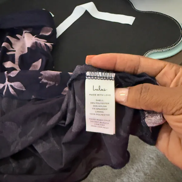 Lulus Womens Tube Top XS Navy Purple Burnout Velvet Floral Asymmetric Strapless - Image 7