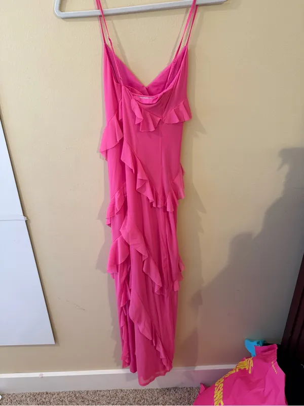 Sincerly Jules Hot Pink Ruffle Slip Gown - Image 2