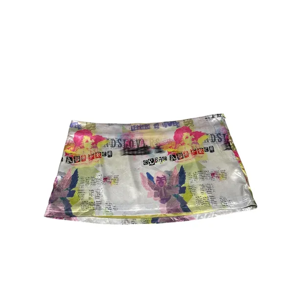 Elsie & Fred Urban Outfitters UO Cherub Satin Mini Skirt XL Metallic Y2K Print - Image 4