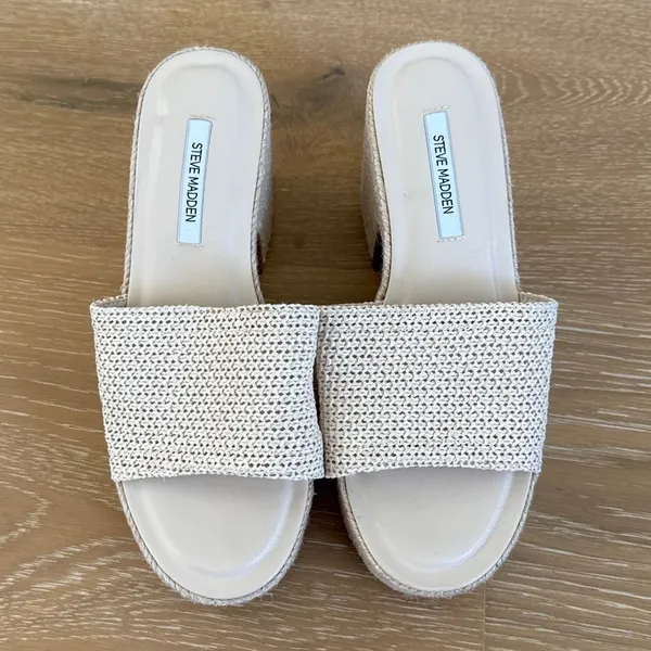 Steve Madden Raffia Slide Platform Sandals Trippy Size US 6 Cream Beige - Image 4