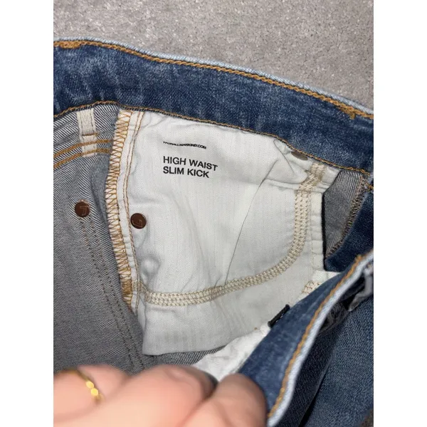 7 For All‎ Mankind Jeans Womens 26 Blue High Waist Slim Kick Destroyed Raw Hem - Image 4