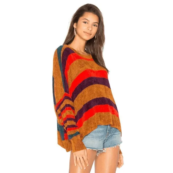 Free People All About You Pullover Striped Sweater Terracotta Oversized XS - Image 8