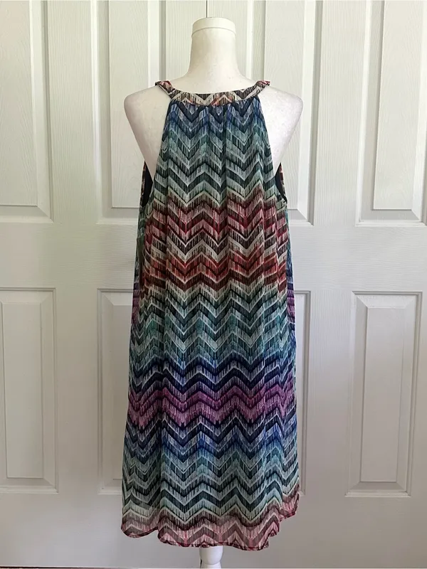 Tacera Multicolor Chevron Sleeveless V-Neck Lined Summer Dress Size XL NEW - Image 6