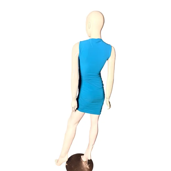 Zara Womens Ruched Bodycon‎ Mini Dress Turquoise Blue Sleeveless M - Image 2