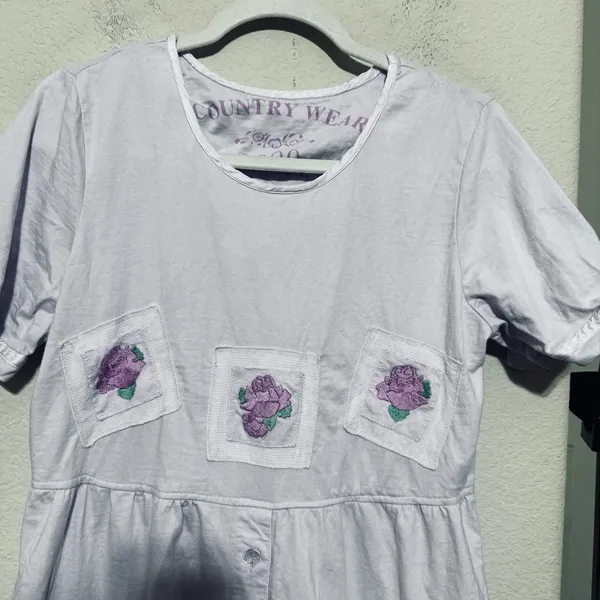 Country Wear Casuals House Dress Vintage 90s Cottagecore Midi Sz S 100% Cotton‎ - Image 2