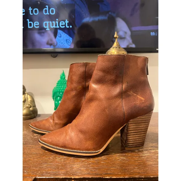 Lucky Brand Cognac Leather Pointed Toe Western Ankle Boots Women’s 7 - Image 5