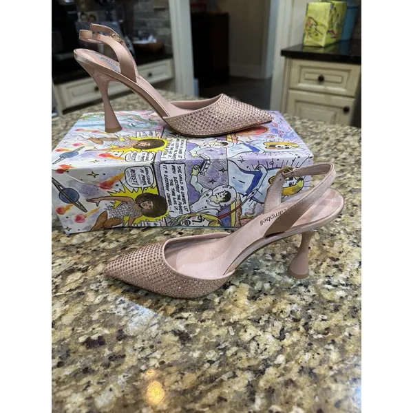 Jeffrey Campbell Zivote Crystal Satin Slingback Heels size 6 Light Pink Combo - Image 3