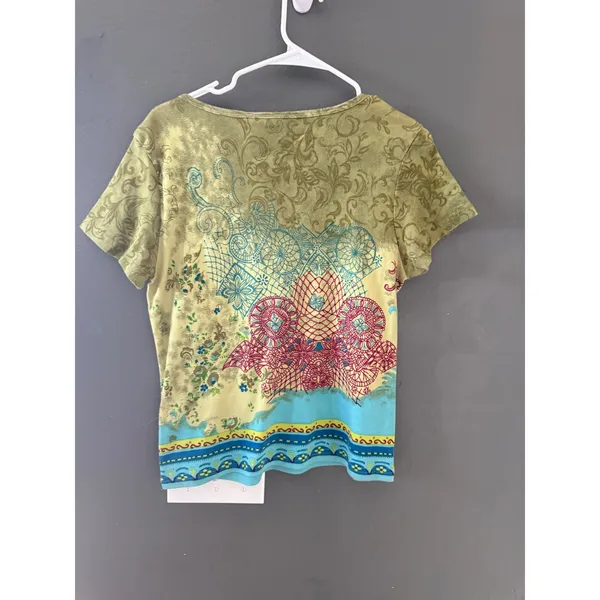 Forbidden Vintage Y2k Fairy Short Sleeve Boho Sequin Top‎ Green Blue Large - Image 4
