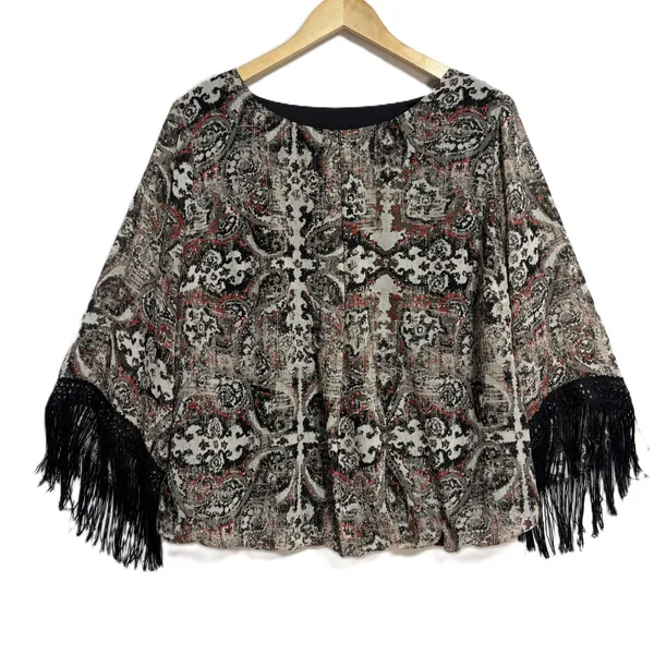AGB‎ Blouse Multicolor Fringe Boho-Chic Southwestern Festival Party Artsy 2X - Image 2