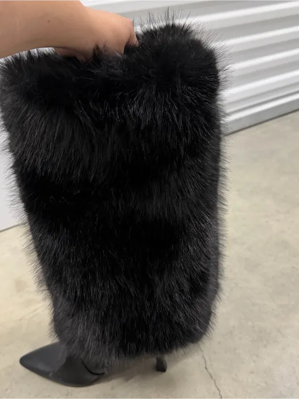 Black‎ Faux Fur Tall Boot Covers Black Size 8 - Image 3