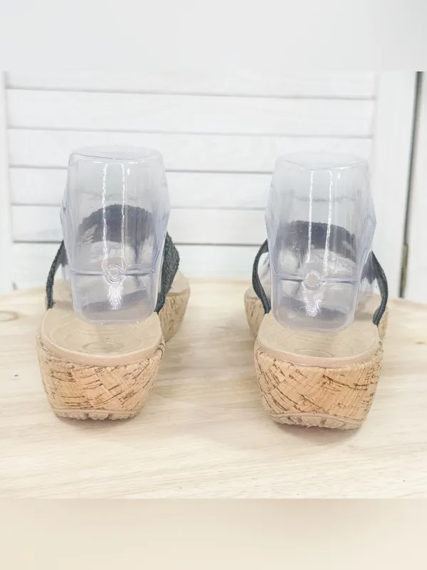 Crocs A Leigh Faux Cork Wedge Thong Sandals Black Tan Size 7 202035 - Image 6