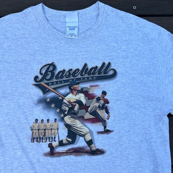 Grey Baseball Hall of Fame Cotton T-Shirt Graphic Tee - Image 2