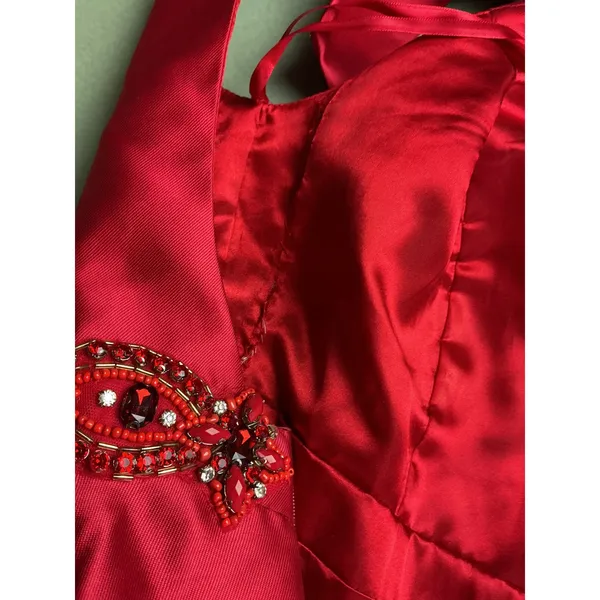 Mac Duggal Red Tiered‎ Ruffle Beaded Waist High Neck Ball Gown Dress Size 8 - Image 13