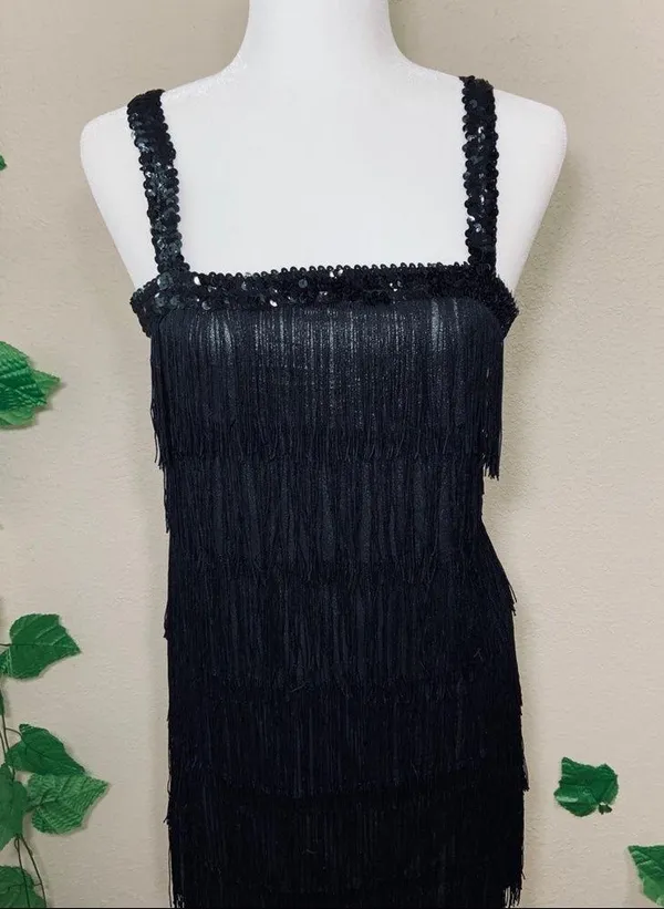 Flapper 1920’s Black Fringe Costume Halloween - Image 5