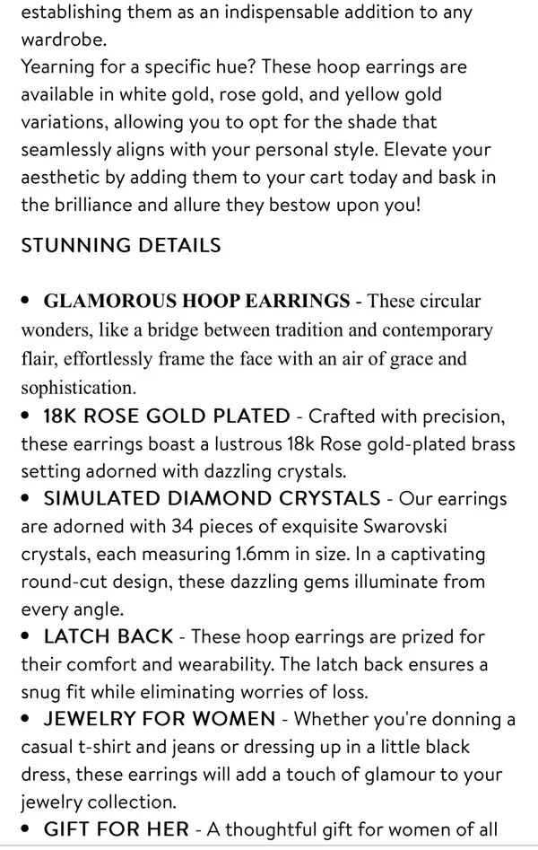 Cate & Chloe Bianca 18k Rose Gold Plated Crystal Silver Hoop Earrings - Image 9