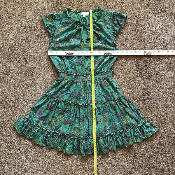 Sugarlips Dress Small Midi Cap Sleeve Smocked Waist Green Floral Fairy Cottage - Image 7