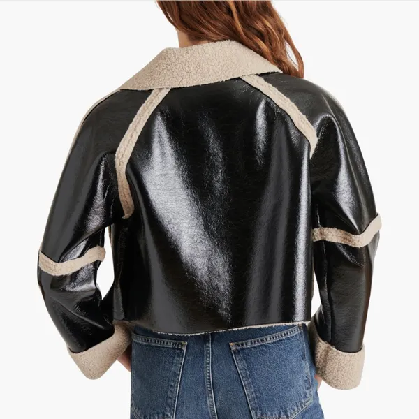 NWT STEVE MADDEN Faux Shearling Trim Faux Leather Jacket Oversized - Image 9