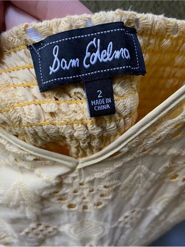 Sam Edelman 100% cotton Tiered Ruffle Cotton Eyelet‎ Yellow Dress Size 2 - Image 7