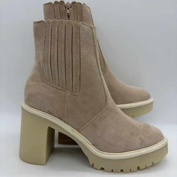 NWOT Oasis Society Womens 8.5 Booties‎ Pink Beige Fabric Platform Heels Ankle - Image 2