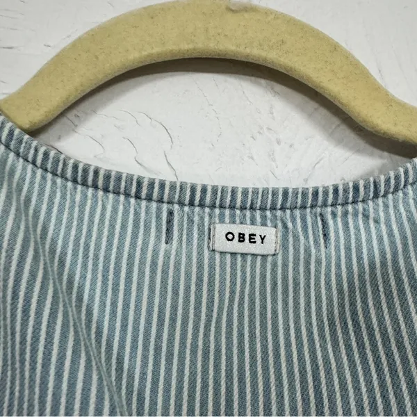 Obey Blue White Striped Sleeveless Jumpsuit Womens 27 Beachy Lightweight Casual - Image 13