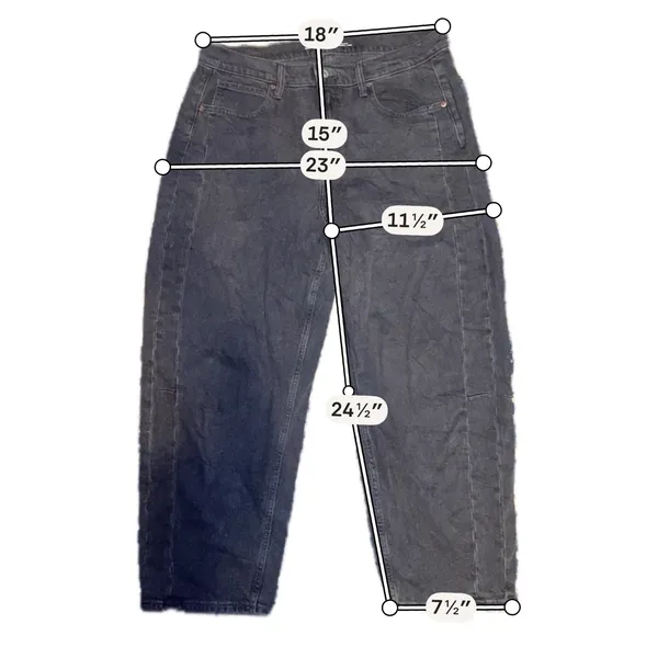Old Navy Barrel Leg‎ Jeans Women Size 14 Faded Black High Rise Front Seam Detail - Image 6