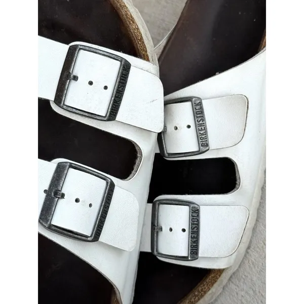 Birkenstock Arizona Unisex White Birko-Flor Sandals EU 39⁠ Cork Slide Buckle⁠ - Image 3