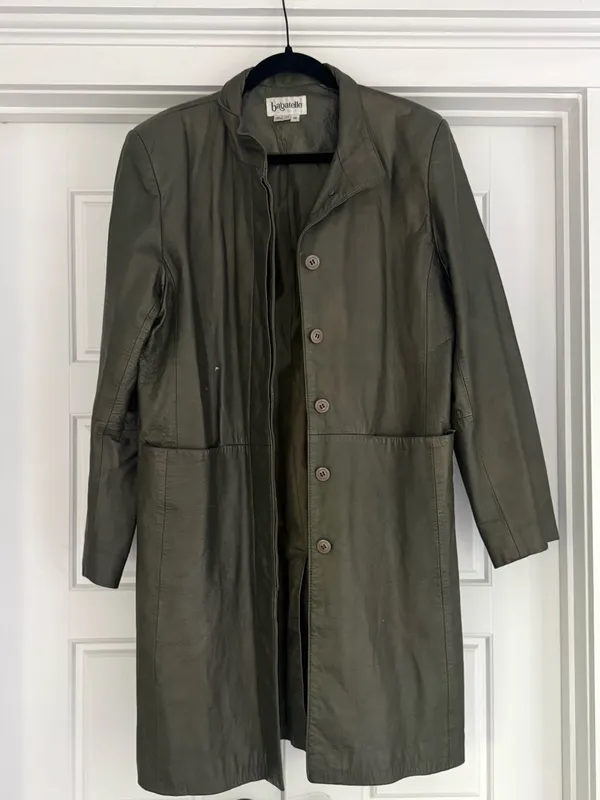 Bagatelle Olive Green Long Leather Jacket, size 14 - Image 3