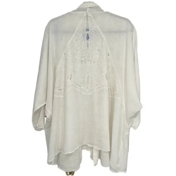 Free People White Crotchet/Lace Open Front Cardigan(Size Medium) - Image 3