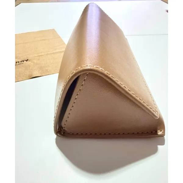 Burberry Sunglasses Case Tan Leather Triangular Hard Shell Case & Cloth - Image 3