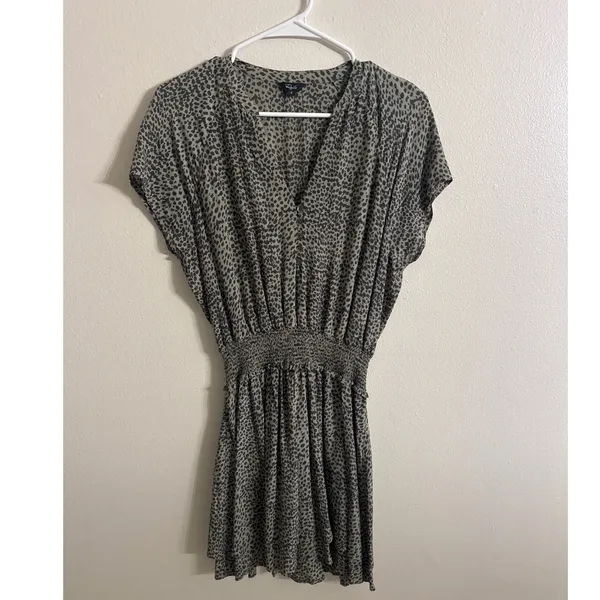 Rails Karla Olive Lynx Green Black Cheetah Print Smocked Waist Mini Dress Small - Image 3