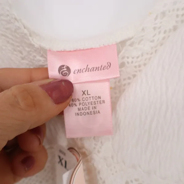 Enchanted Nightgown Womens XL White Crochet Lace Trim Crinkle Sleepwear NWOT - Image 2