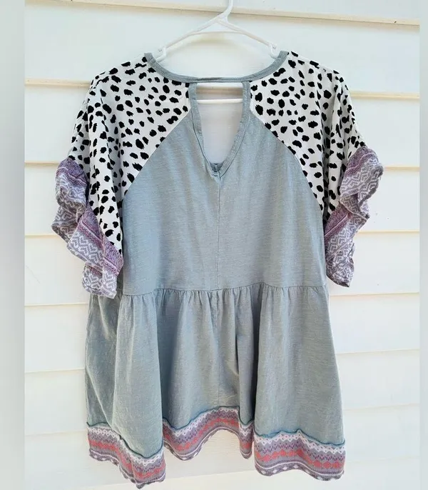 Women's Gray and Patterned Top Size L - Image 4