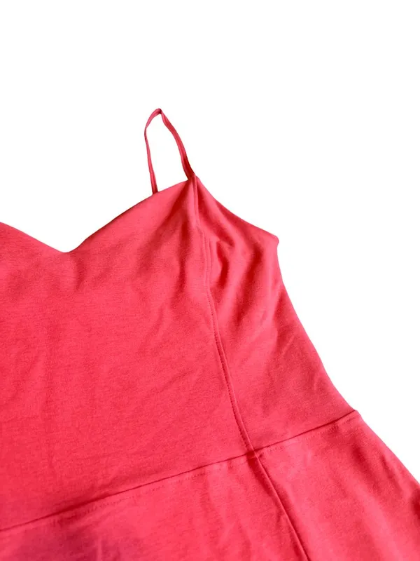 Beyond Yoga Bold Coral Midi Dress Stretchy Slimming Slit Casual Size Medium - Image 3