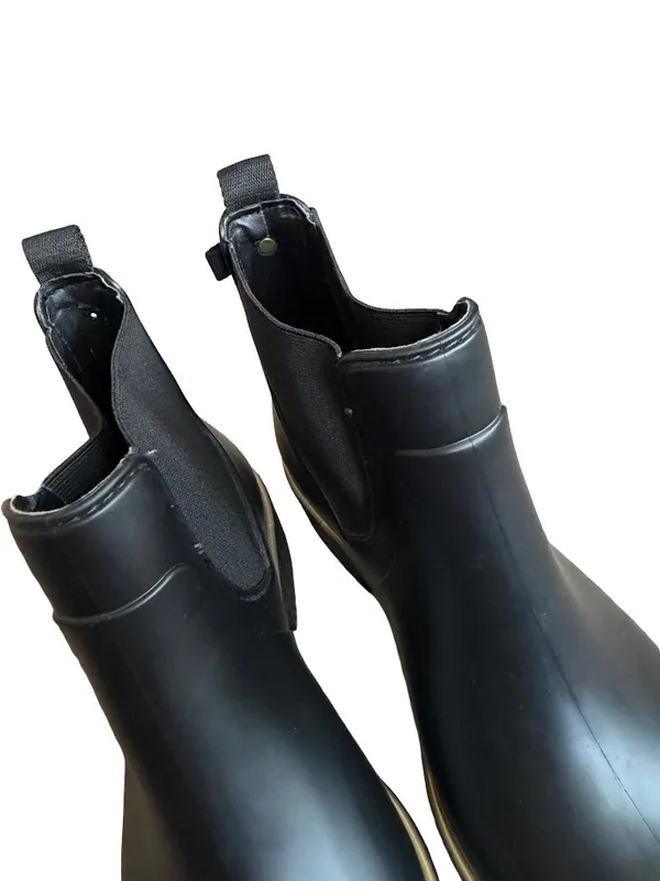 Kate Spade Black Rubber Chelsea Rain Boots Ankle Booties Gold Size 9 Women's - Image 13