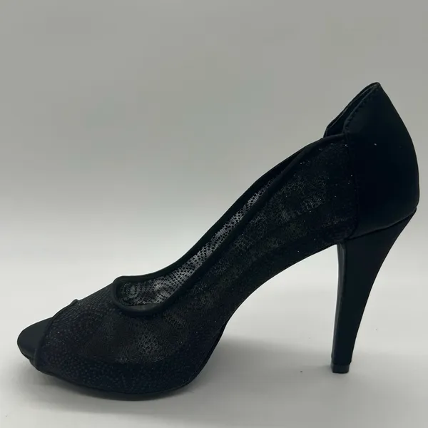 Style & Co Naveah Black Glitter Mesh Peep Toe Heels Party Sparkly Women 6.5‎ - Image 2