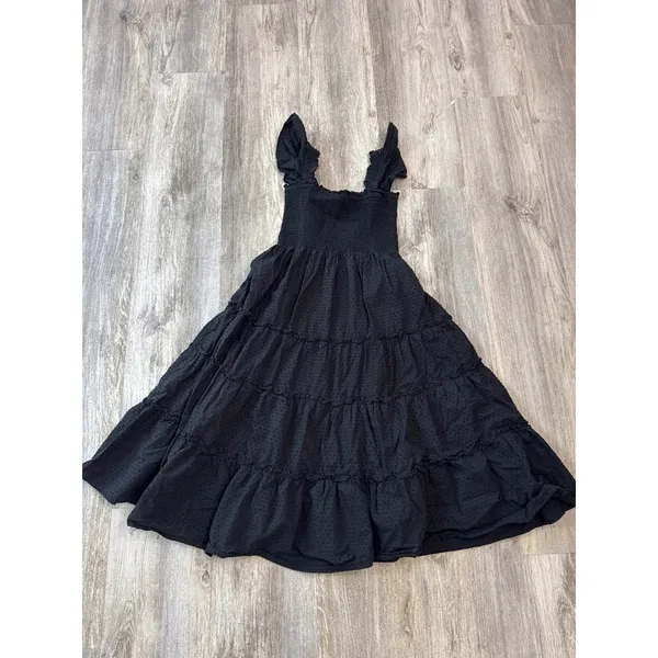 Kourt Calypso Maxi Dress Black Swiss Dot‎ Ruffle Smocked Tiered Size XL - Image 2