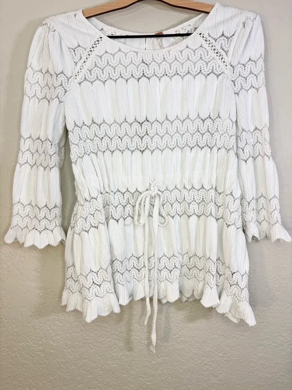 Free People Fire Island White Open Knit Top Size S - Image 5