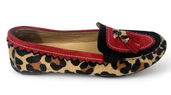 VANELi 9 Leopard Print Driving Loafer Moccasin Flats Slip On Tassel Calf Hair - Image 2