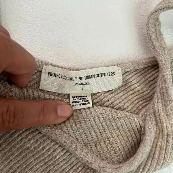 Urban Outfitters Project Social T Ribbed Knit Tank Women’s Small Beige Tie Side - Image 3