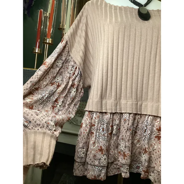Gimmicks BKE Ribbed Mixed Media Floral Peplum Top Mauve Medium HFL1265 - Image 3