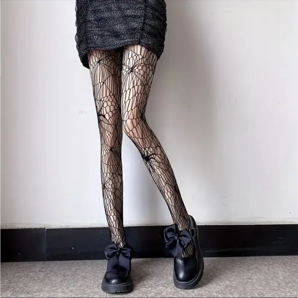 Gothic Spider Jacquard Pantyhose, Gothic Hollow Out‎ Sheer Tights One Size - Image 5