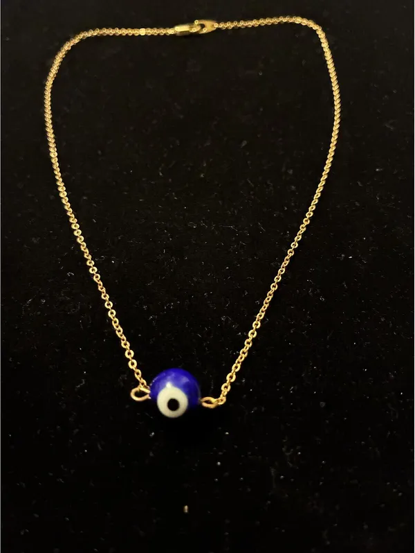 Dainty Blue Evil Eye Protection Necklace – Gold-Toned Chain Amulet 18” - Image 2