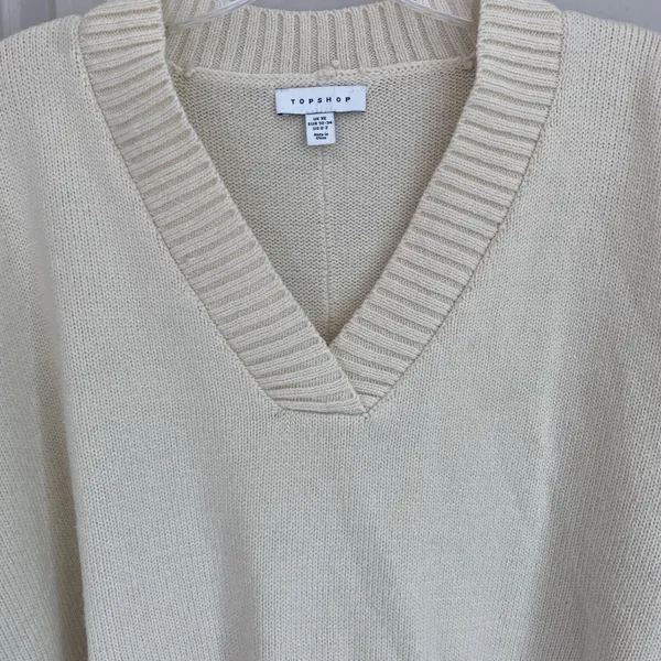 Topshop Womens Cream V-Neck Split Back Oversized Knit Sweater Ivory XS 0-2‎ - Image 2