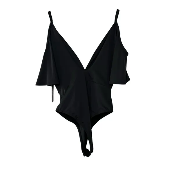 Lulus‎ Slay It With Me Black Off Shoulder Bodysuit XS Flutter Sleeve Sexy Chic - Image 6