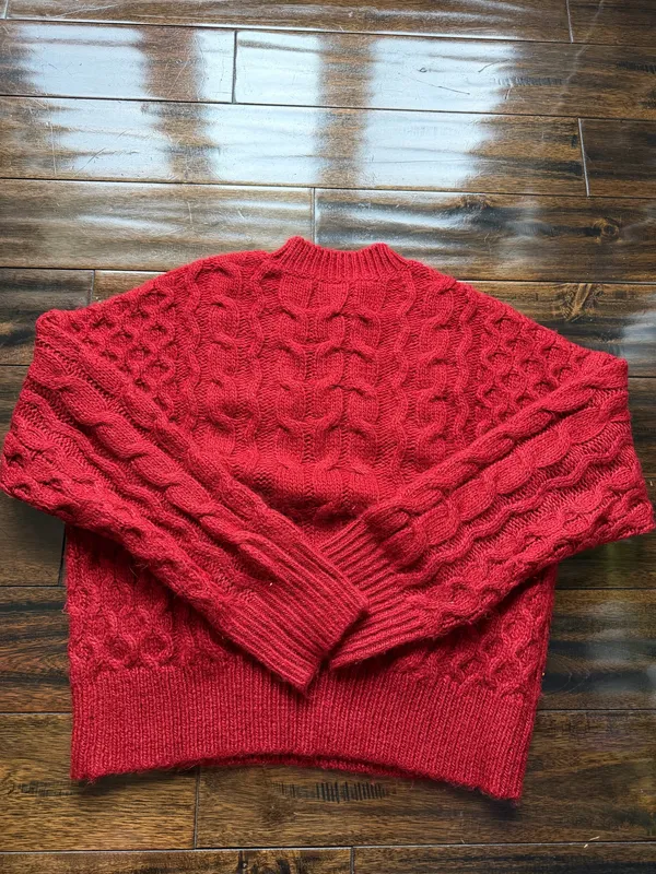 Abercrombie Red Cable Knit Wool Sweater - Image 3